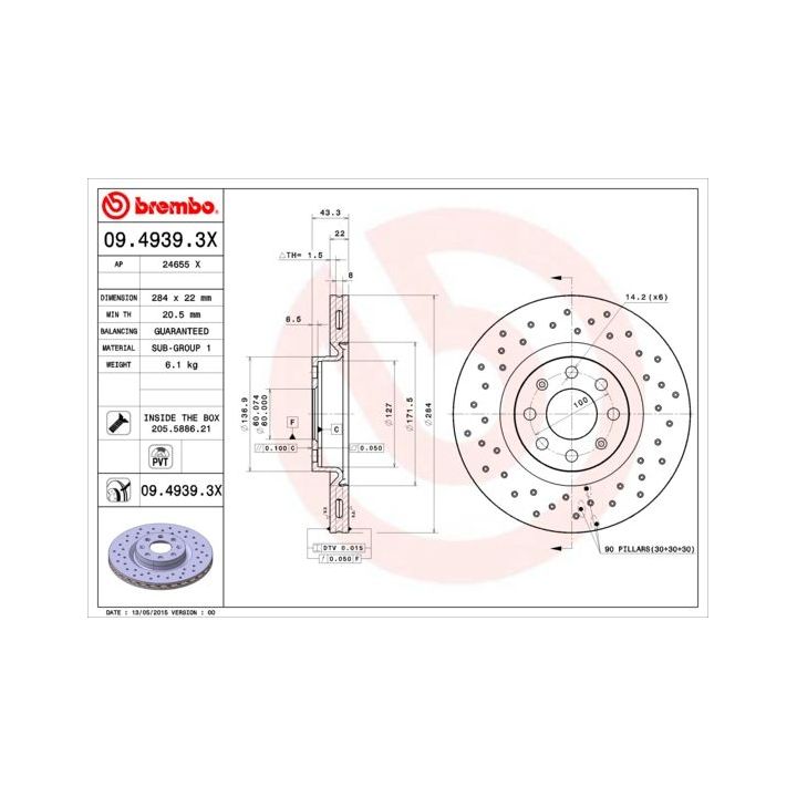 Stabdžių diskas BREMBO 09.4939.3X
