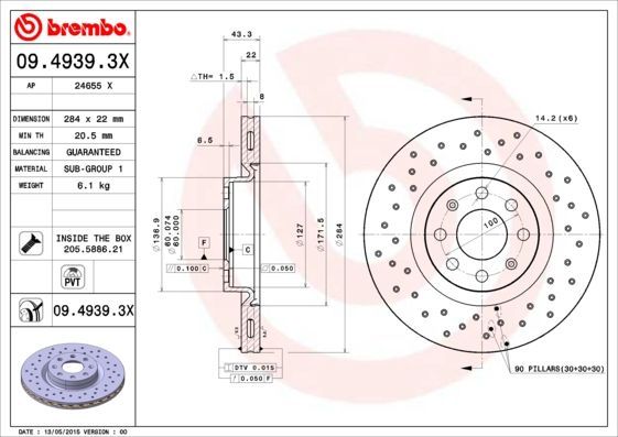 Stabdžių diskas BREMBO 09.4939.3X