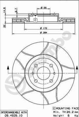 Stabdžių diskas BREMBO 09.4939.75