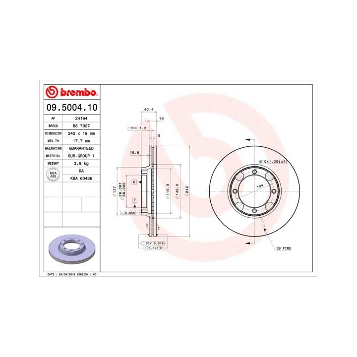 Stabdžių diskas BREMBO 09.5004.10