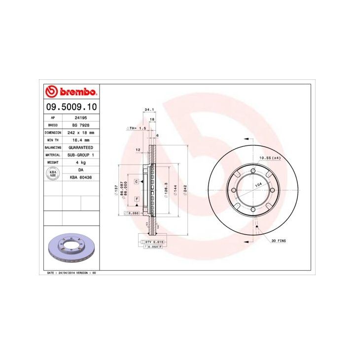 Stabdžių diskas BREMBO 09.5009.10