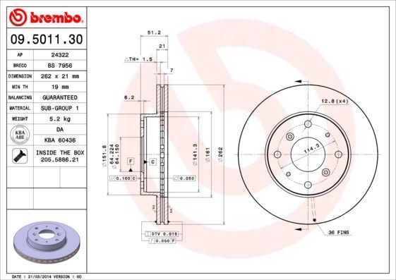 Stabdžių diskas BREMBO 09.5011.30