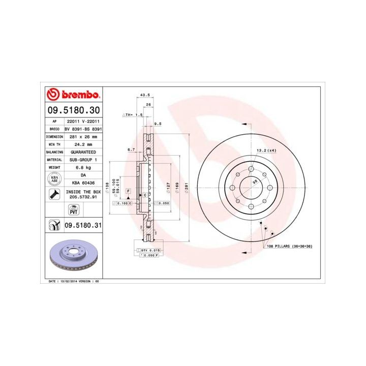 Stabdžių diskas BREMBO 09.5180.31