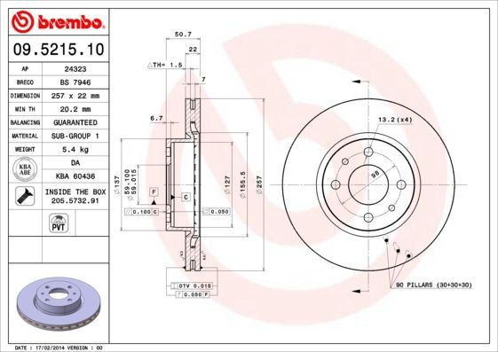 Stabdžių diskas BREMBO 09.5215.10