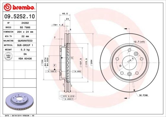 Stabdžių diskas BREMBO 09.5252.10