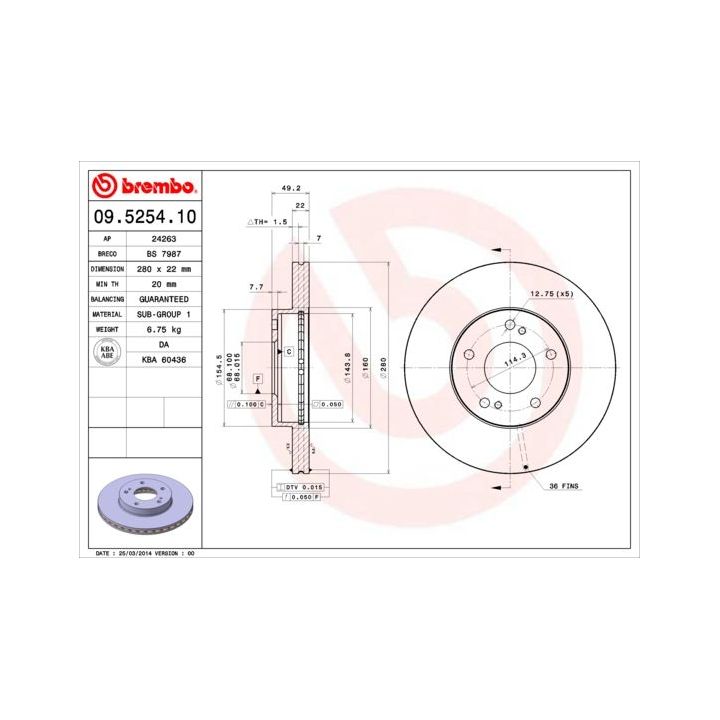 Stabdžių diskas BREMBO 09.5254.10