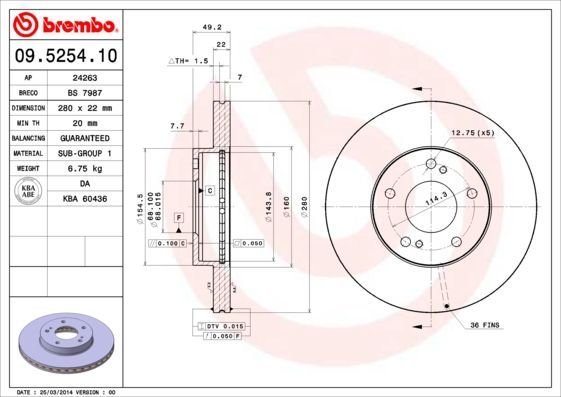 Stabdžių diskas BREMBO 09.5254.10