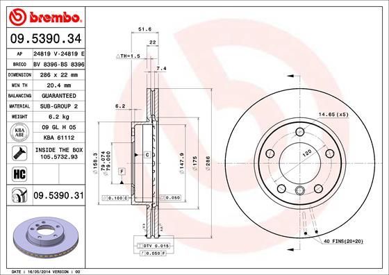 Stabdžių diskas BREMBO 09.5390.31