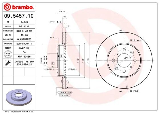 Stabdžių diskas BREMBO 09.5457.10