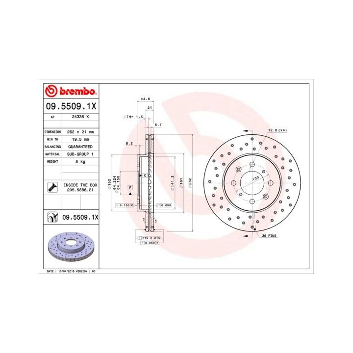 Stabdžių diskas BREMBO 09.5509.1X