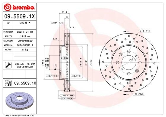 Stabdžių diskas BREMBO 09.5509.1X