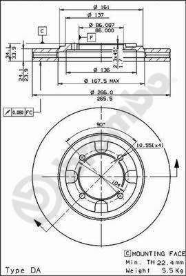 Stabdžių diskas BREMBO 09.5537.10