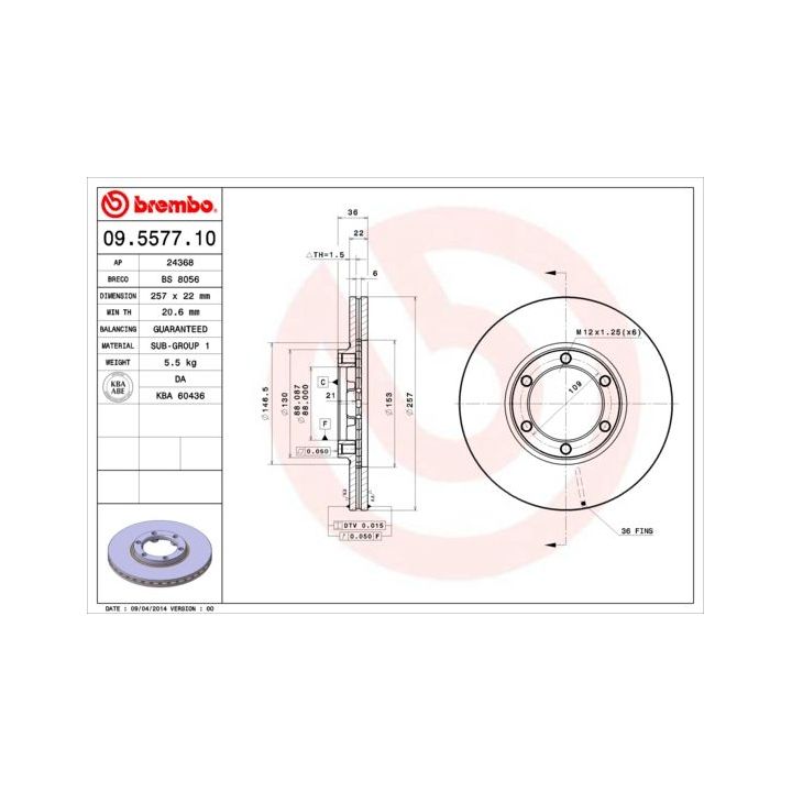 Stabdžių diskas BREMBO 09.5577.10