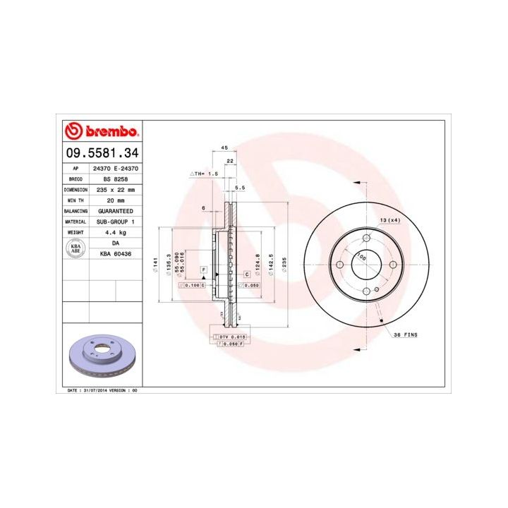 Stabdžių diskas BREMBO 09.5581.34