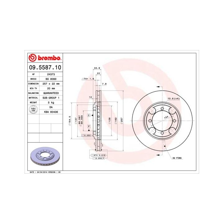 Stabdžių diskas BREMBO 09.5587.10
