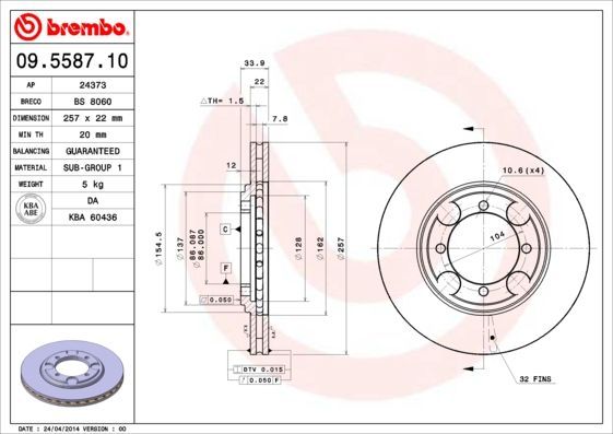 Stabdžių diskas BREMBO 09.5587.10
