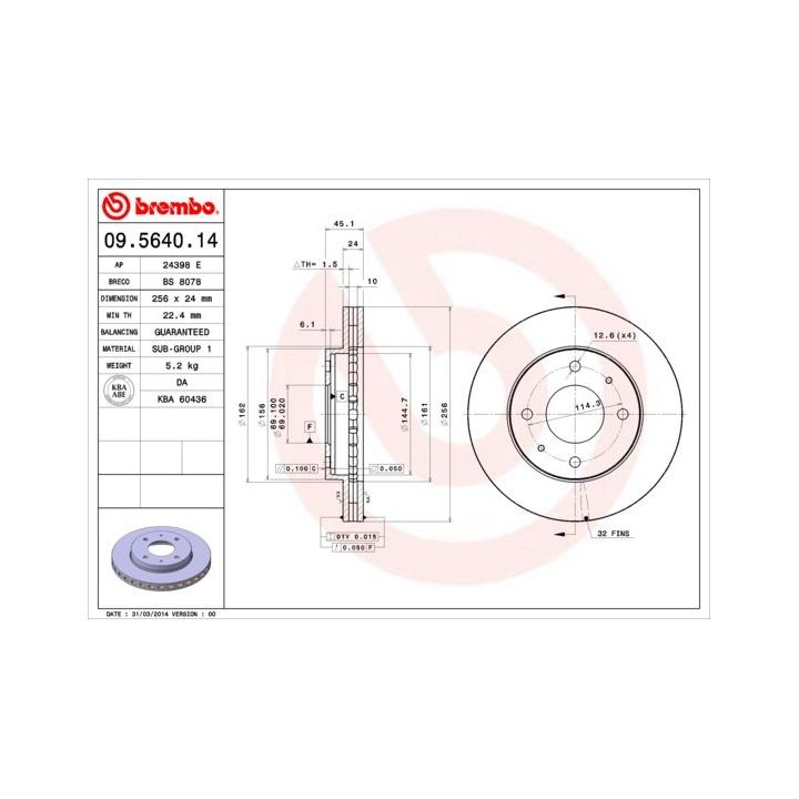 Stabdžių diskas BREMBO 09.5640.14