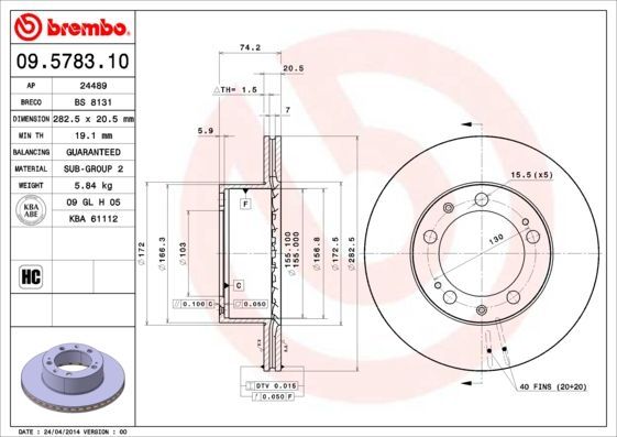 Stabdžių diskas BREMBO 09.5783.10