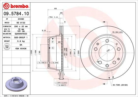 Stabdžių diskas BREMBO 09.5784.10