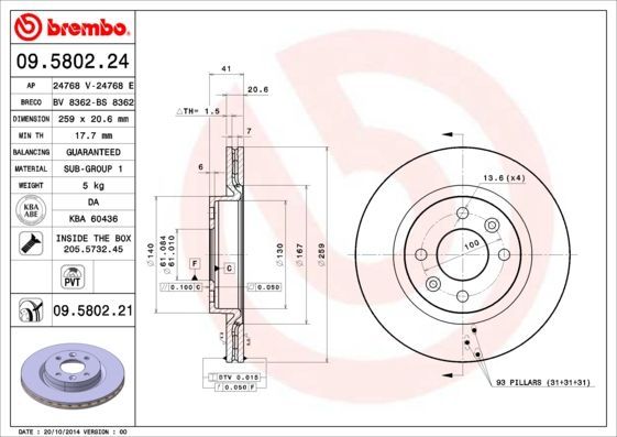 Stabdžių diskas BREMBO 09.5802.21