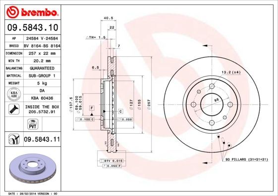 Stabdžių diskas BREMBO 09.5843.10