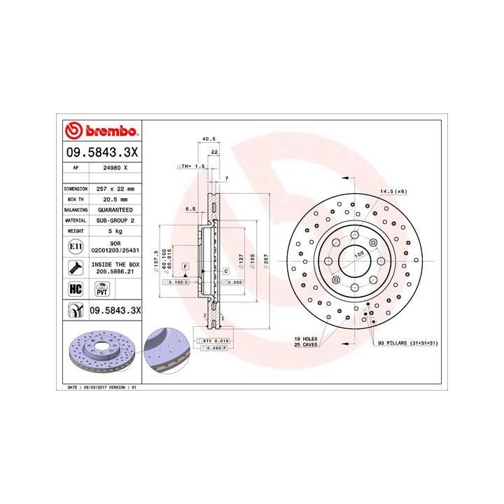 Stabdžių diskas BREMBO 09.5843.3X