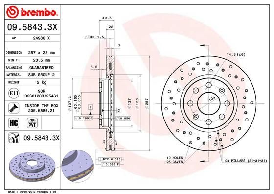 Stabdžių diskas BREMBO 09.5843.3X
