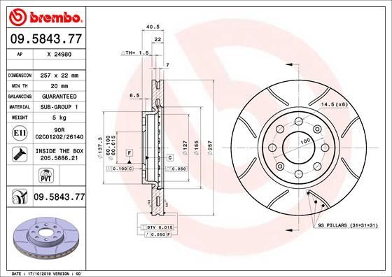 Stabdžių diskas BREMBO 09.5843.77