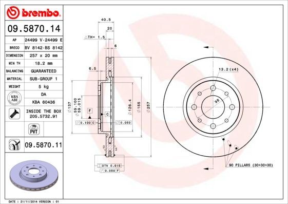 Stabdžių diskas BREMBO 09.5870.14