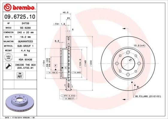 Stabdžių diskas BREMBO 09.6725.10