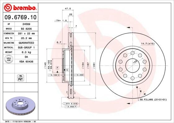 Stabdžių diskas BREMBO 09.6769.10
