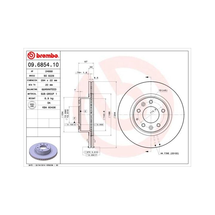 Stabdžių diskas BREMBO 09.6854.10