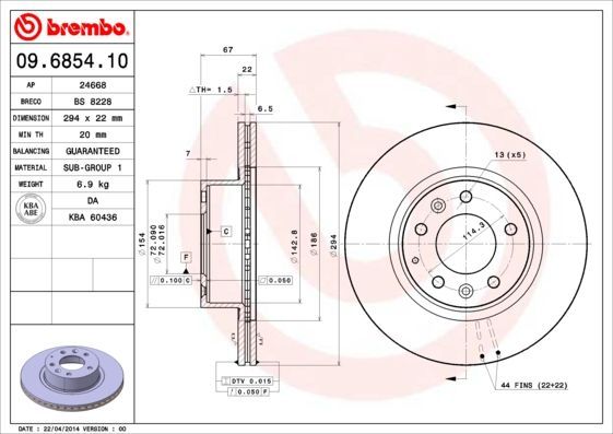 Stabdžių diskas BREMBO 09.6854.10