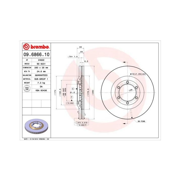 Stabdžių diskas BREMBO 09.6866.10