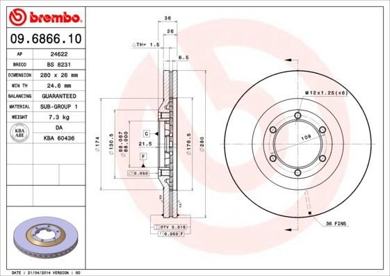 Stabdžių diskas BREMBO 09.6866.10