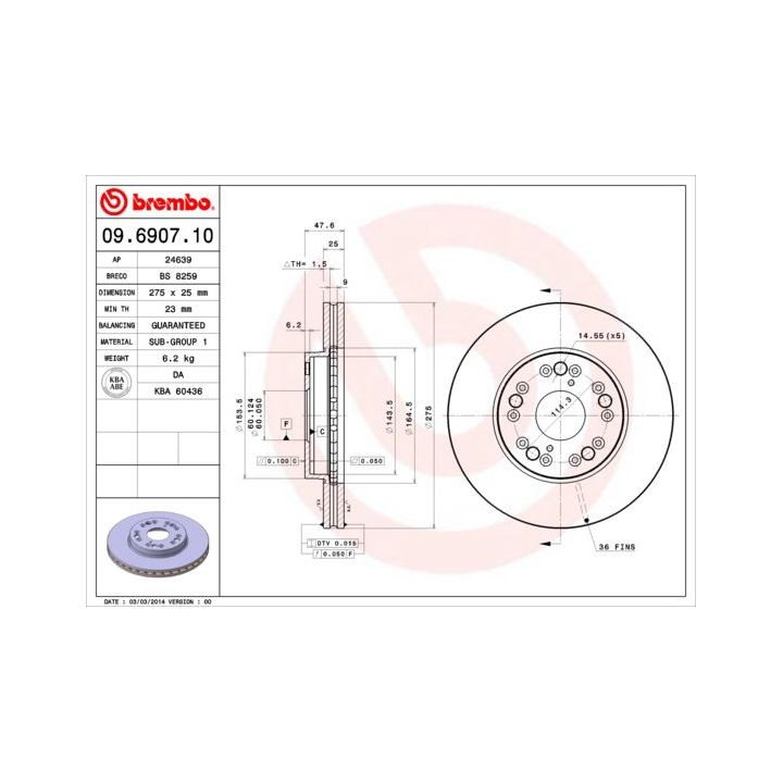 Stabdžių diskas BREMBO 09.6907.10