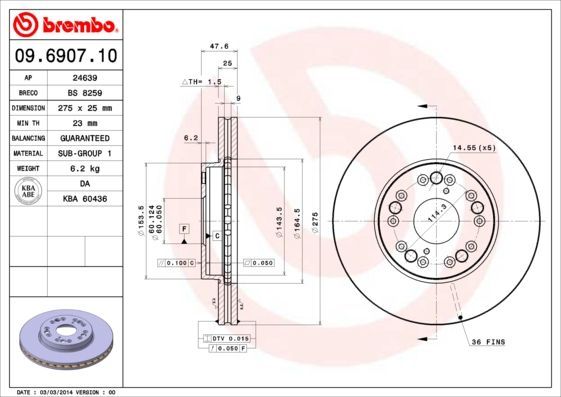 Stabdžių diskas BREMBO 09.6907.10