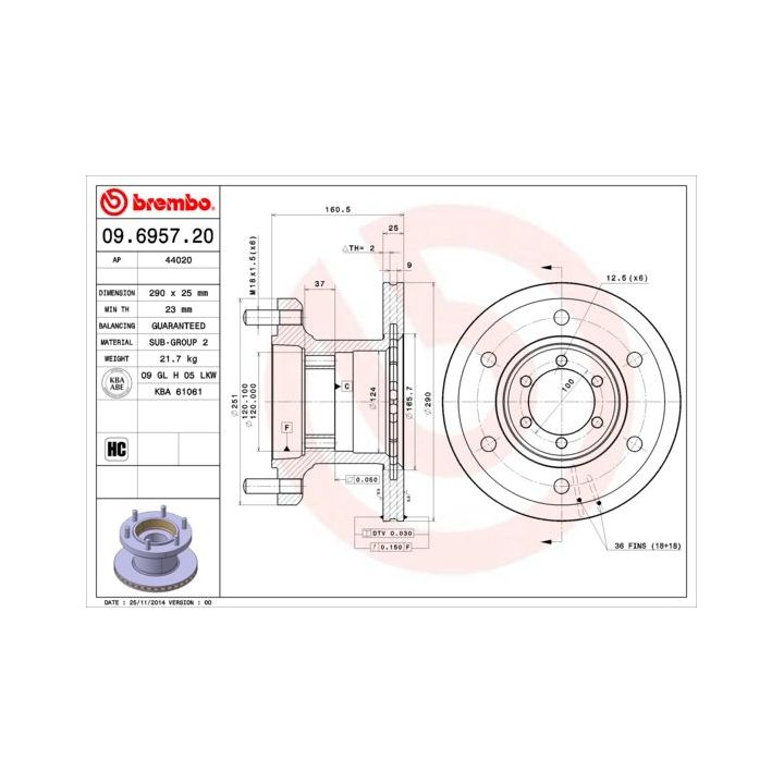 Stabdžių diskas BREMBO 09.6957.20