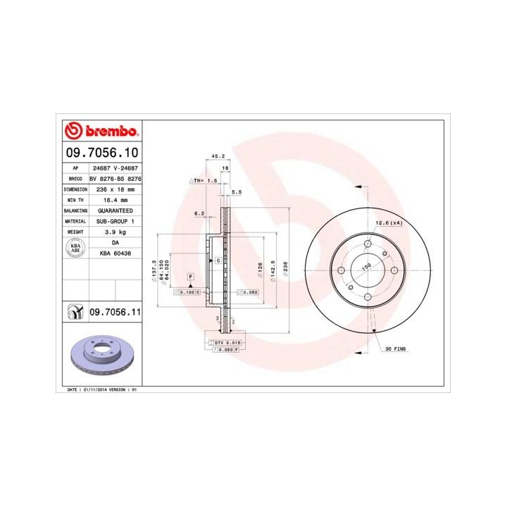 Stabdžių diskas BREMBO 09.7056.10