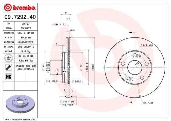 Stabdžių diskas BREMBO 09.7292.40