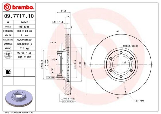 Stabdžių diskas BREMBO 09.7717.10