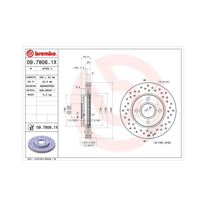 Stabdžių diskas BREMBO 09.7806.1X