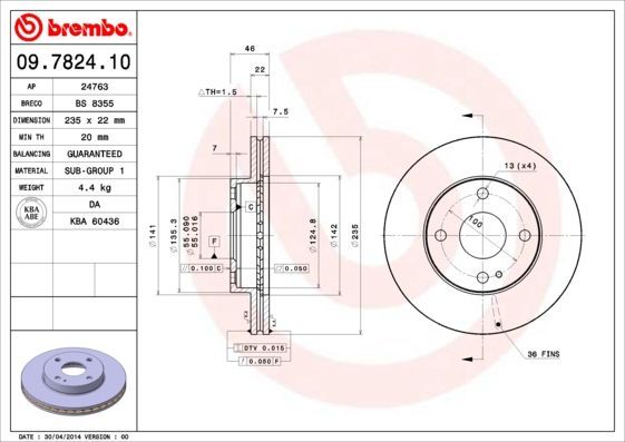 Stabdžių diskas BREMBO 09.7824.10