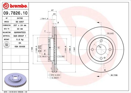 Stabdžių diskas BREMBO 09.7826.10