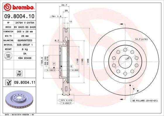 Stabdžių diskas BREMBO 09.8004.11