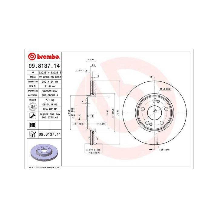 Stabdžių diskas BREMBO 09.8137.11