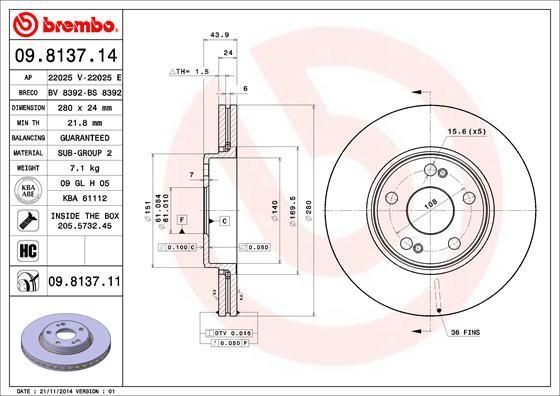 Stabdžių diskas BREMBO 09.8137.14