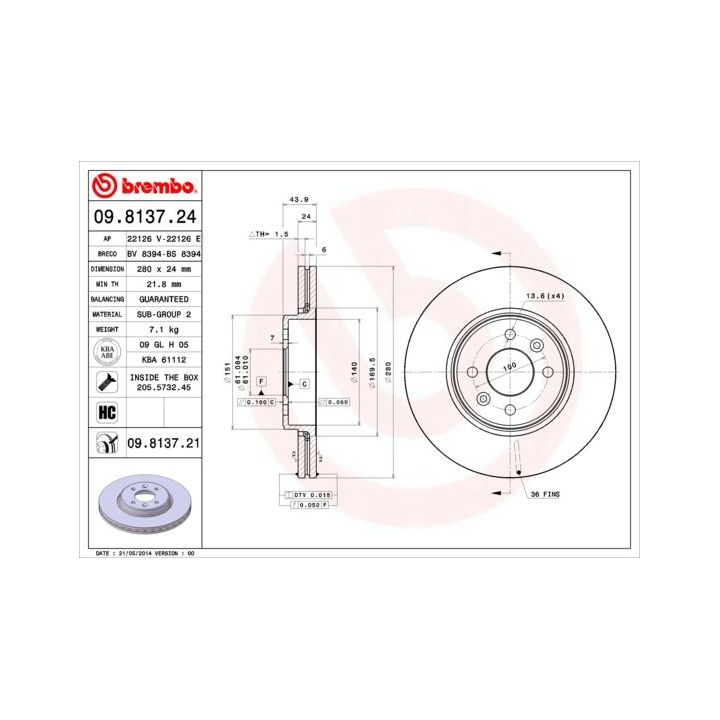 Stabdžių diskas BREMBO 09.8137.24