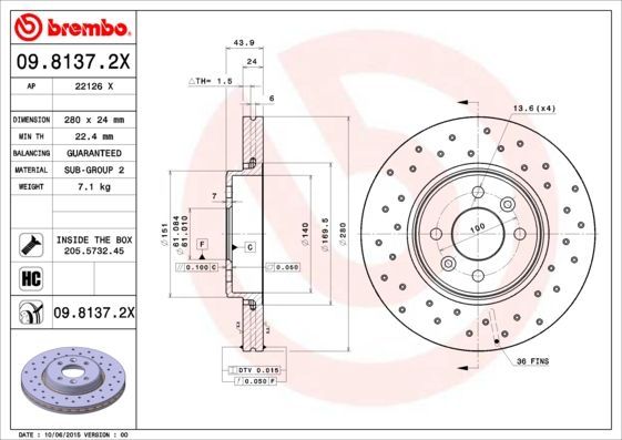 Stabdžių diskas BREMBO 09.8137.2X