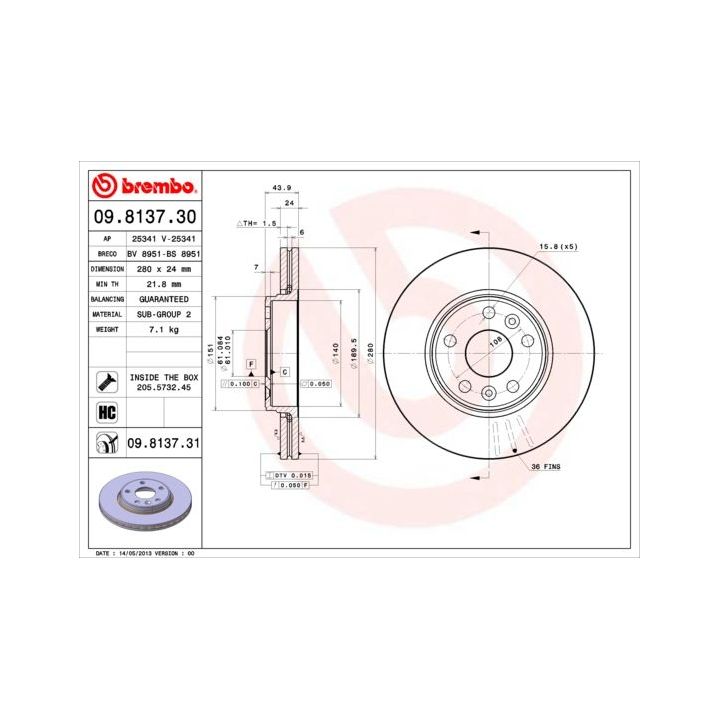 Stabdžių diskas BREMBO 09.8137.31